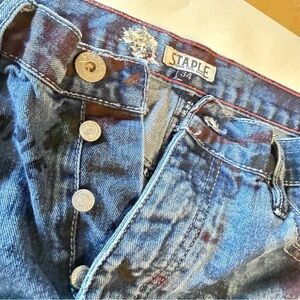 Staple Distressed Blue Jeans with Button Fly